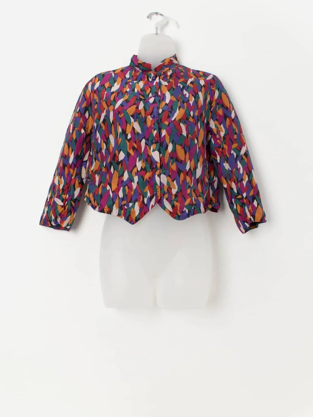 80s vintage handmade silk cropped jacket with bright pattern – Small