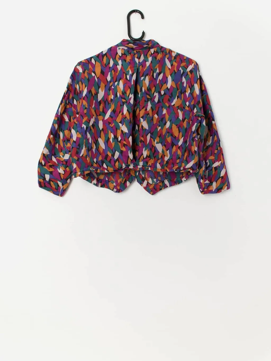 80s vintage handmade silk cropped jacket with bright pattern – Small