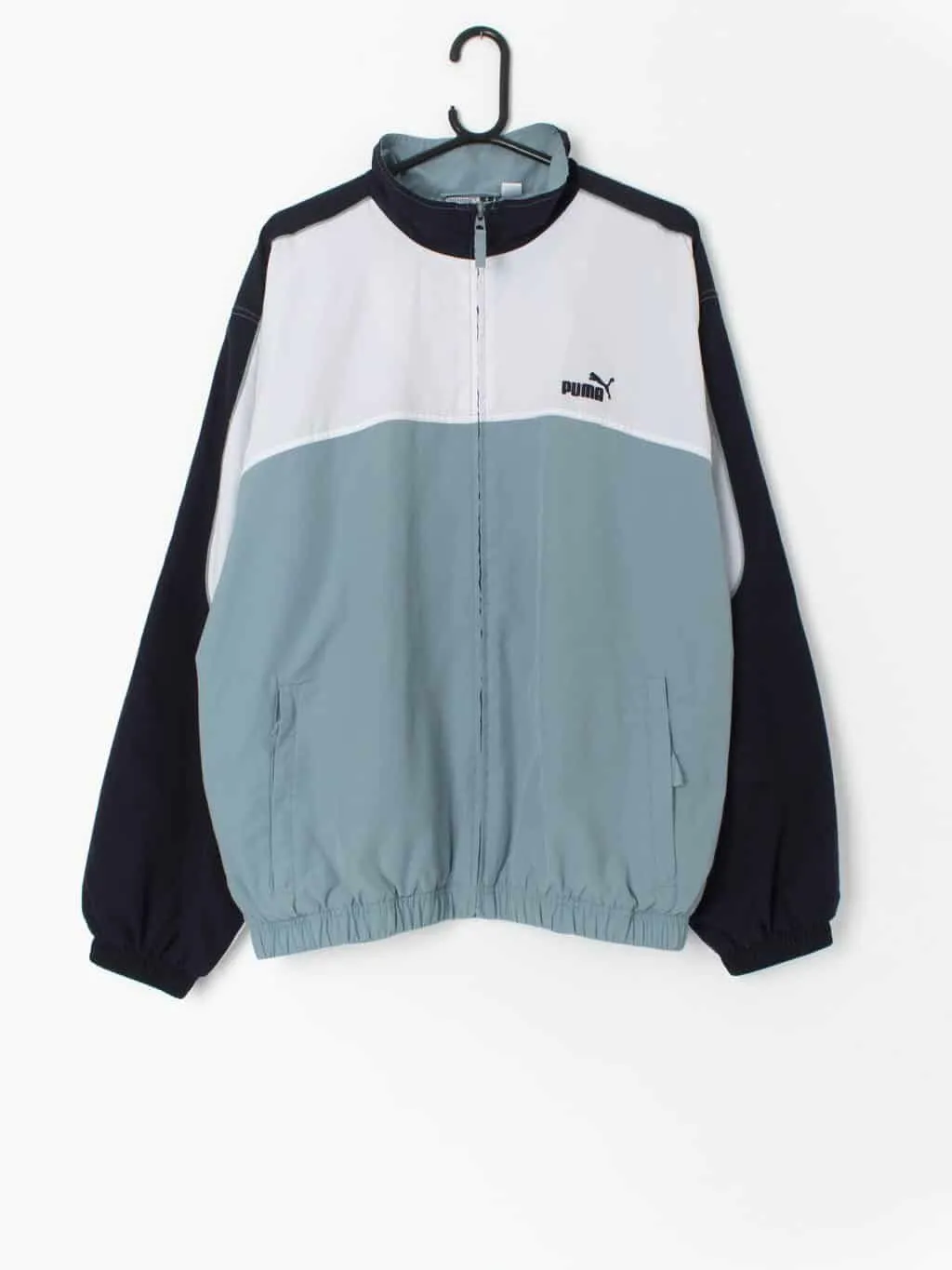 90s vintage Puma track jacket in blue, white and navy – Large