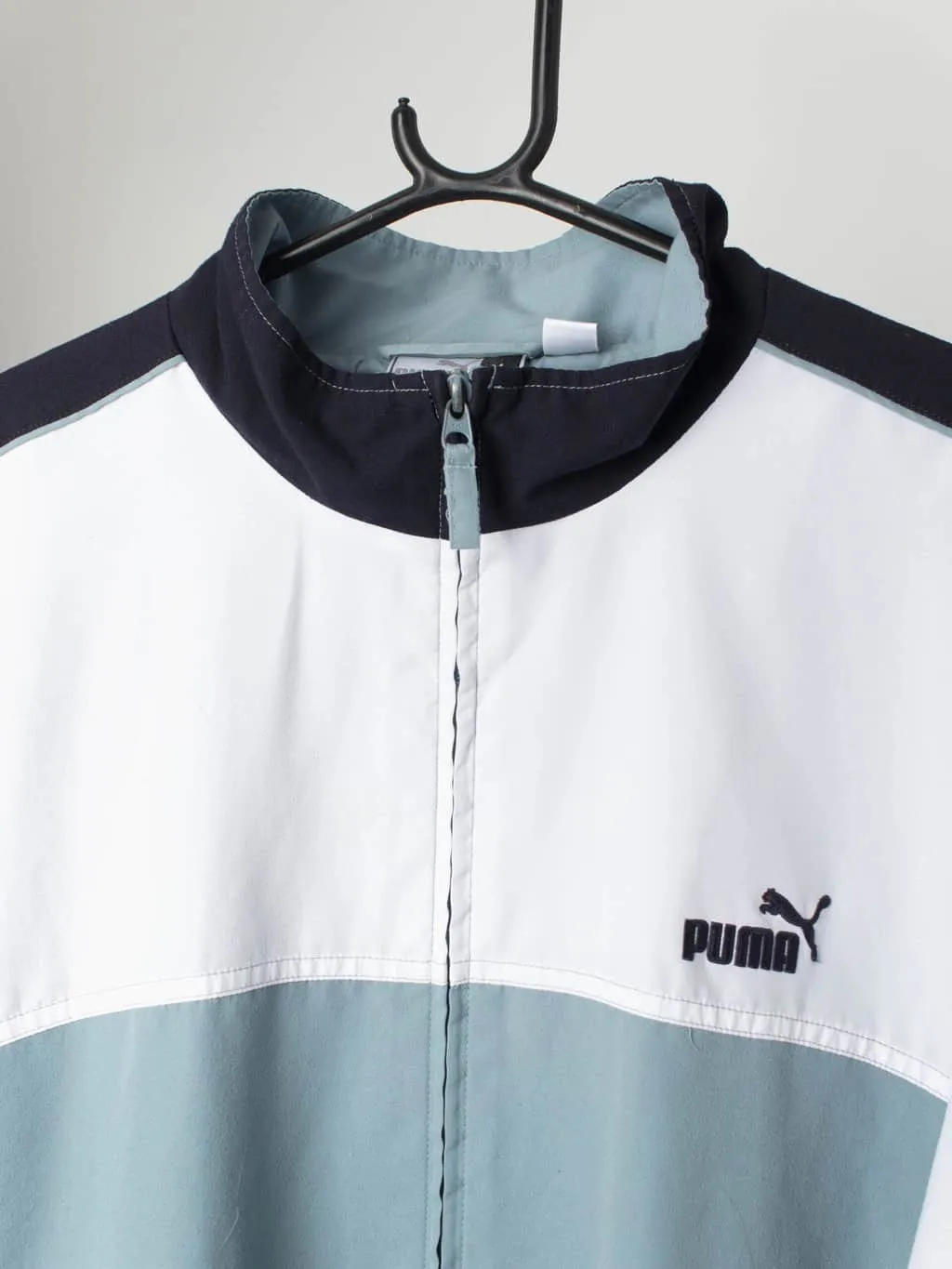 90s vintage Puma track jacket in blue, white and navy – Large