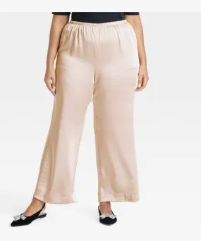 A New Day Women's Mid-Rise Straight Leg Satin Pull-On Pants