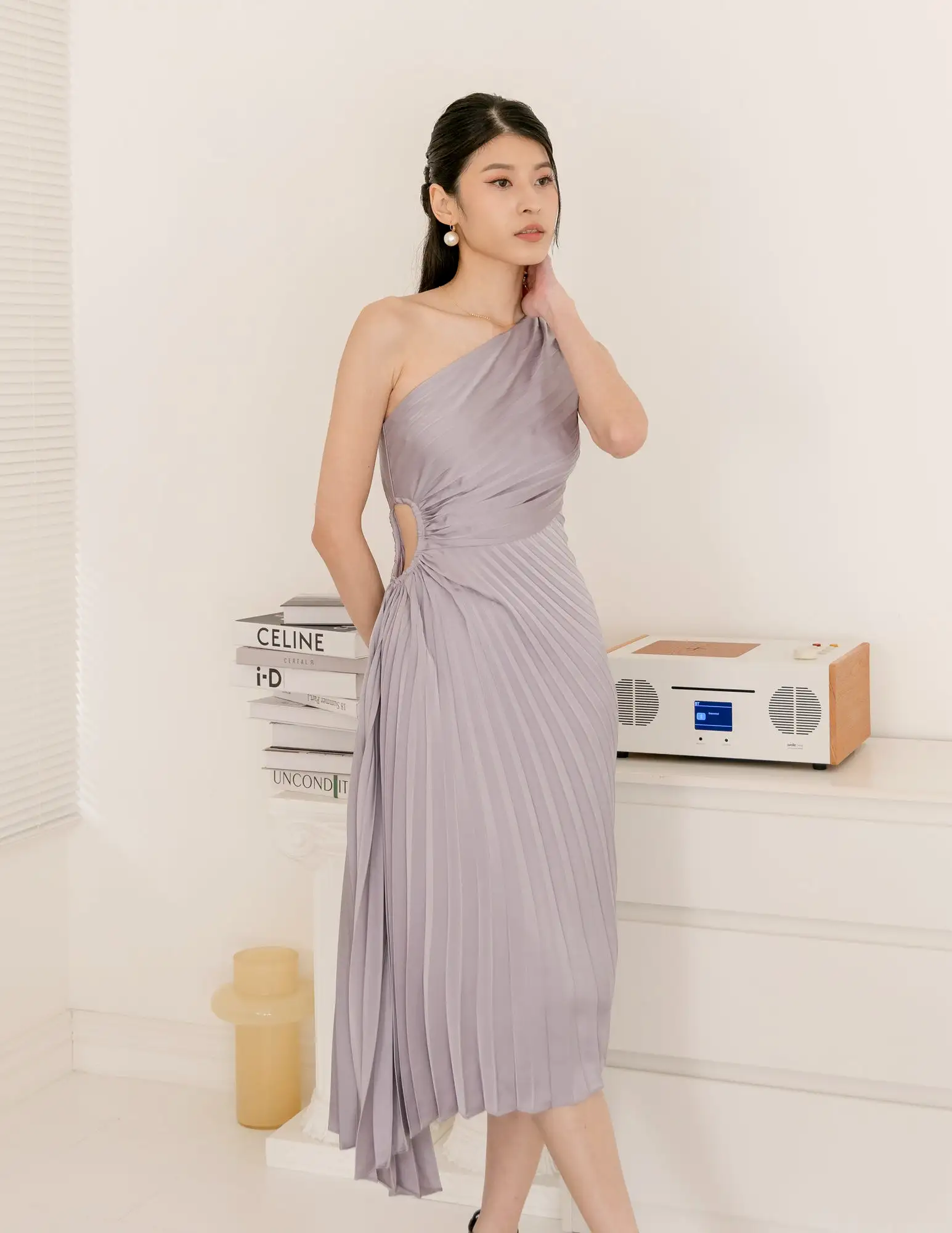 Aleyna Pleated Toga Dress in Lilac Grey