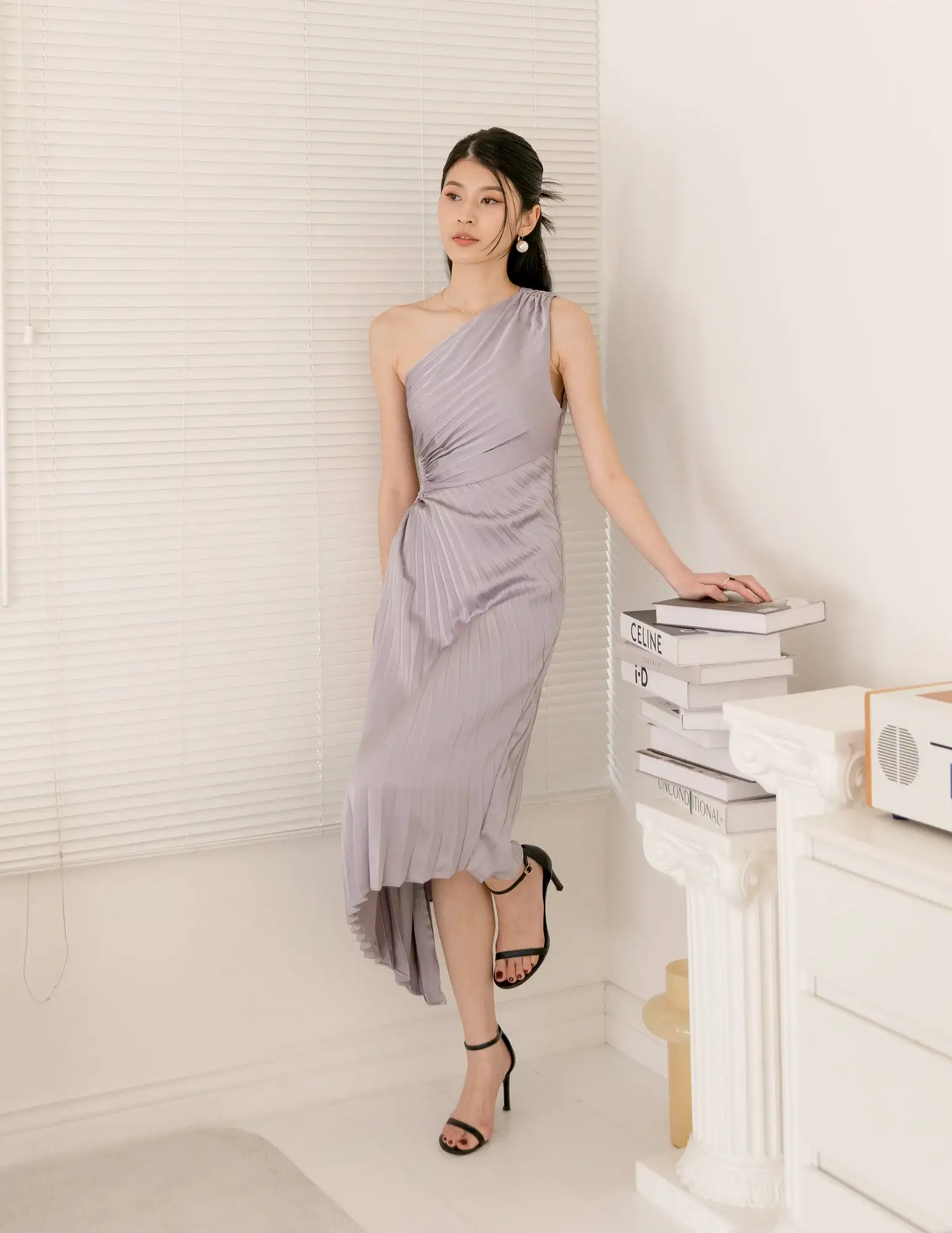 Aleyna Pleated Toga Dress in Lilac Grey