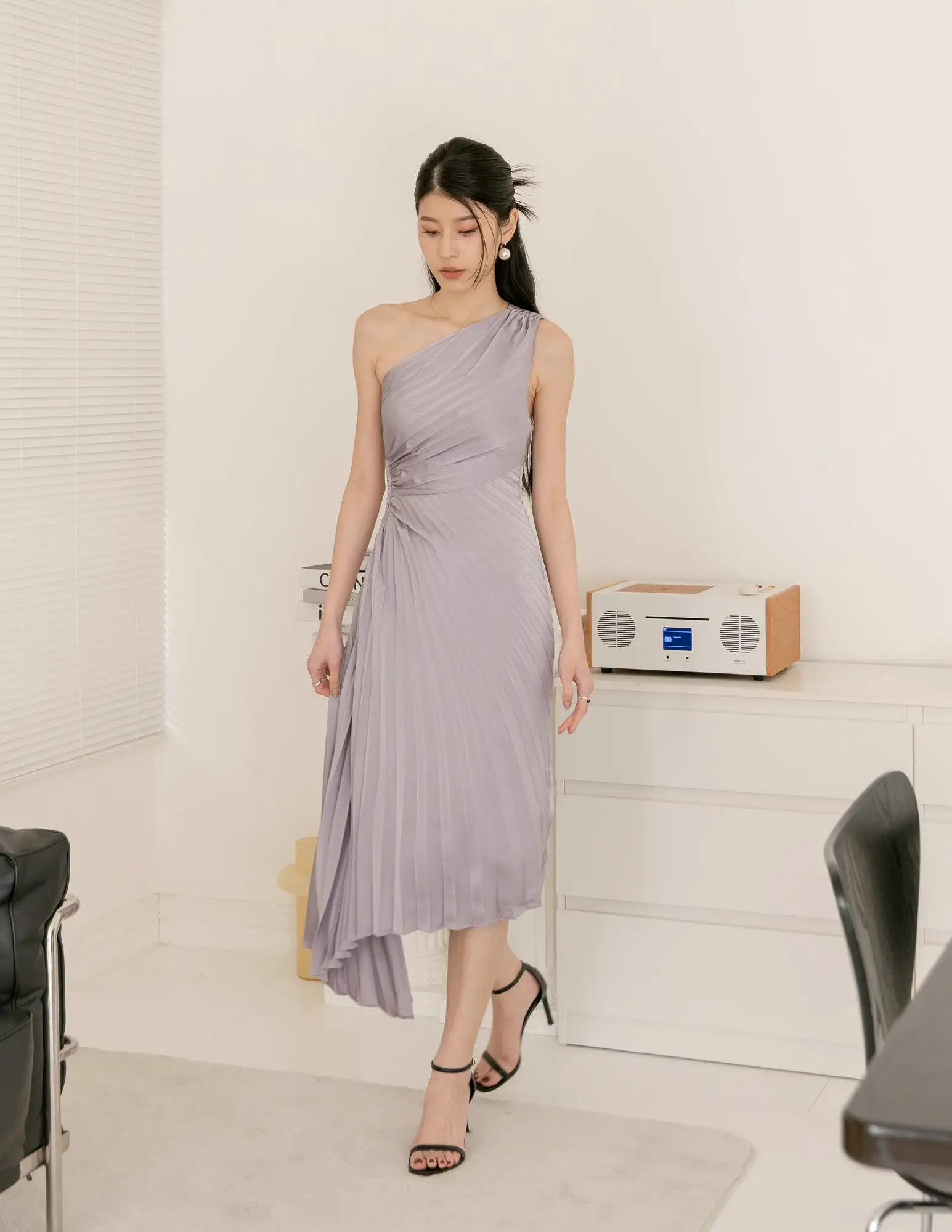 Aleyna Pleated Toga Dress in Lilac Grey