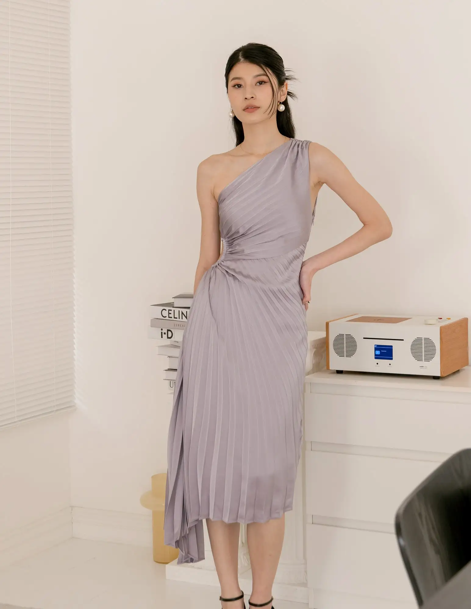 Aleyna Pleated Toga Dress in Lilac Grey