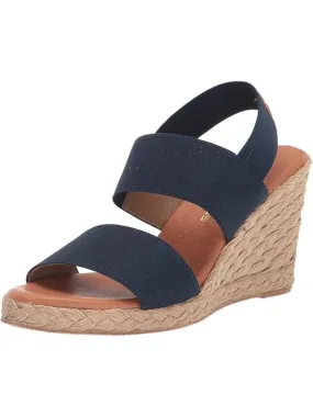 ANDRE ASSOUS Womens Navy Braided Wedge Cushioned Stretch Allison Round Toe Wedge Slip On Slingback Sandal