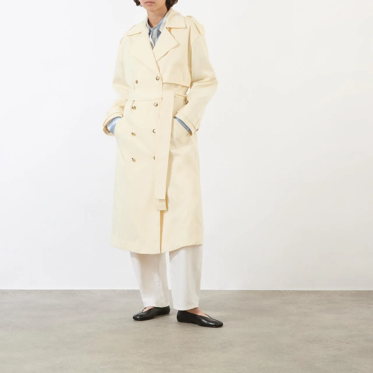 ANINE BING Layton Belted Trench Coat - Cream