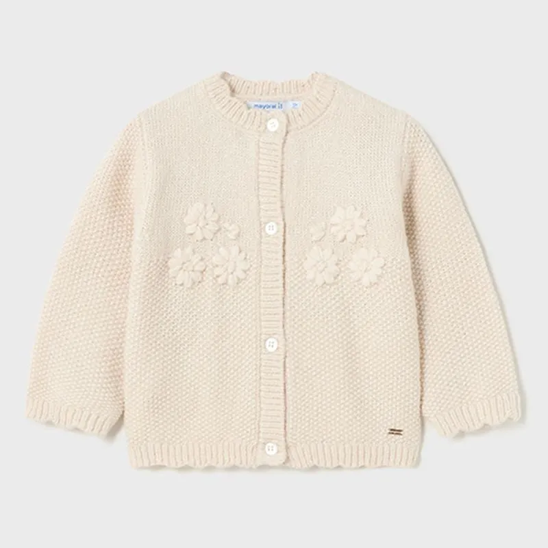 Beige Floral Knitted Cardigan