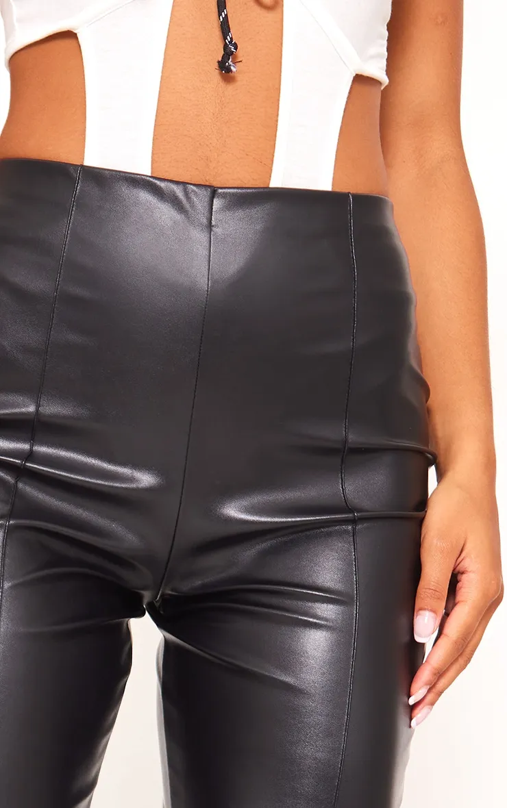 Black Faux Leather Pintuck Detail Leggings