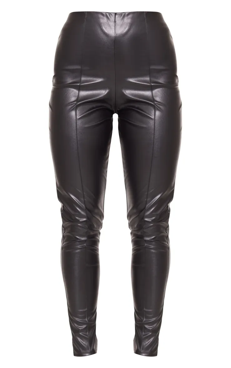 Black Faux Leather Pintuck Detail Leggings