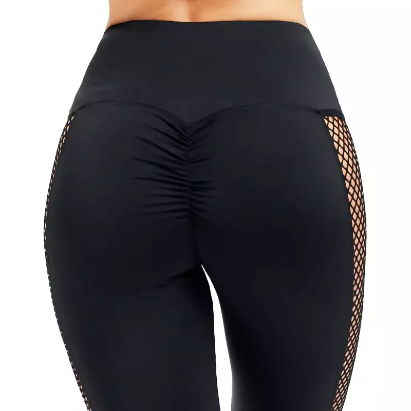 Black High Waisted Leggings with Fishnet Patchwork Side Inserts Angelina_sale