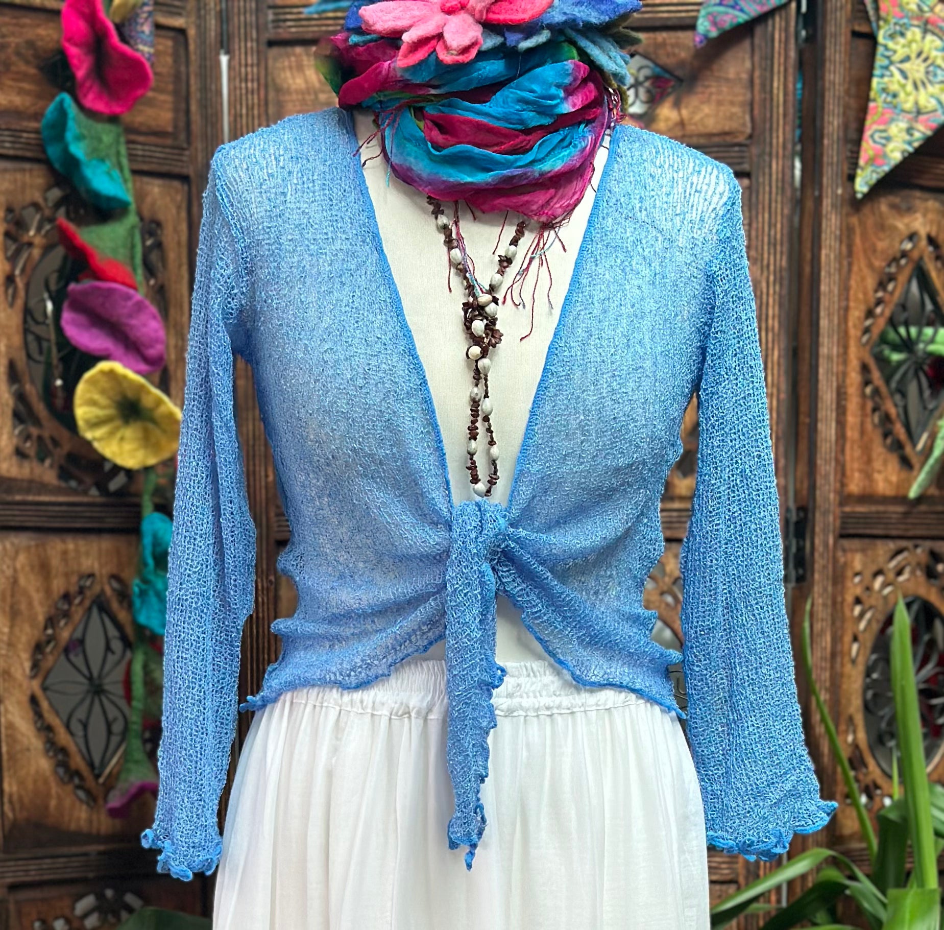 BLUE KNITTED  SHRUG / CARDIGAN