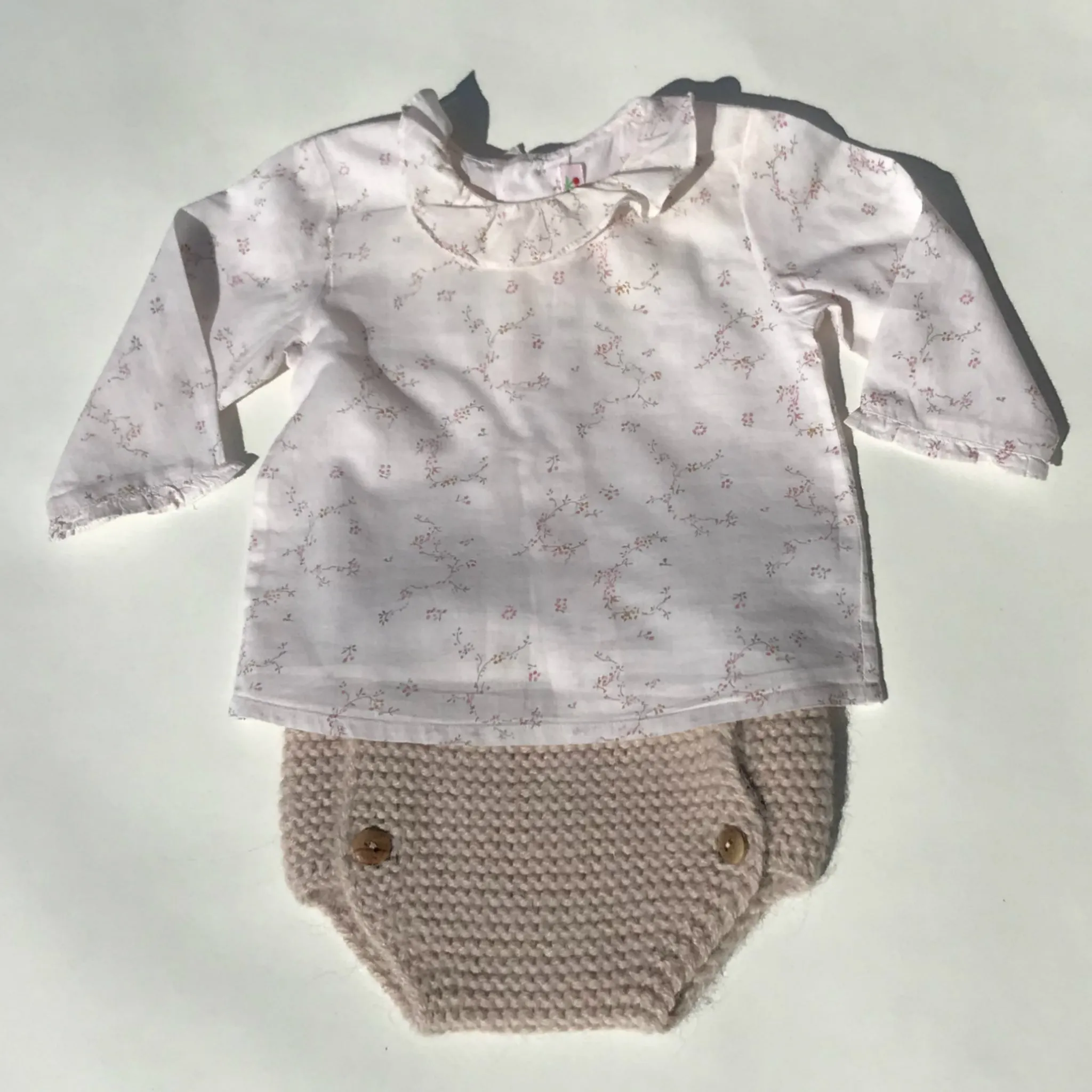 Bonpoint Pale Pink Floral Blouse With Collar: 6 Months