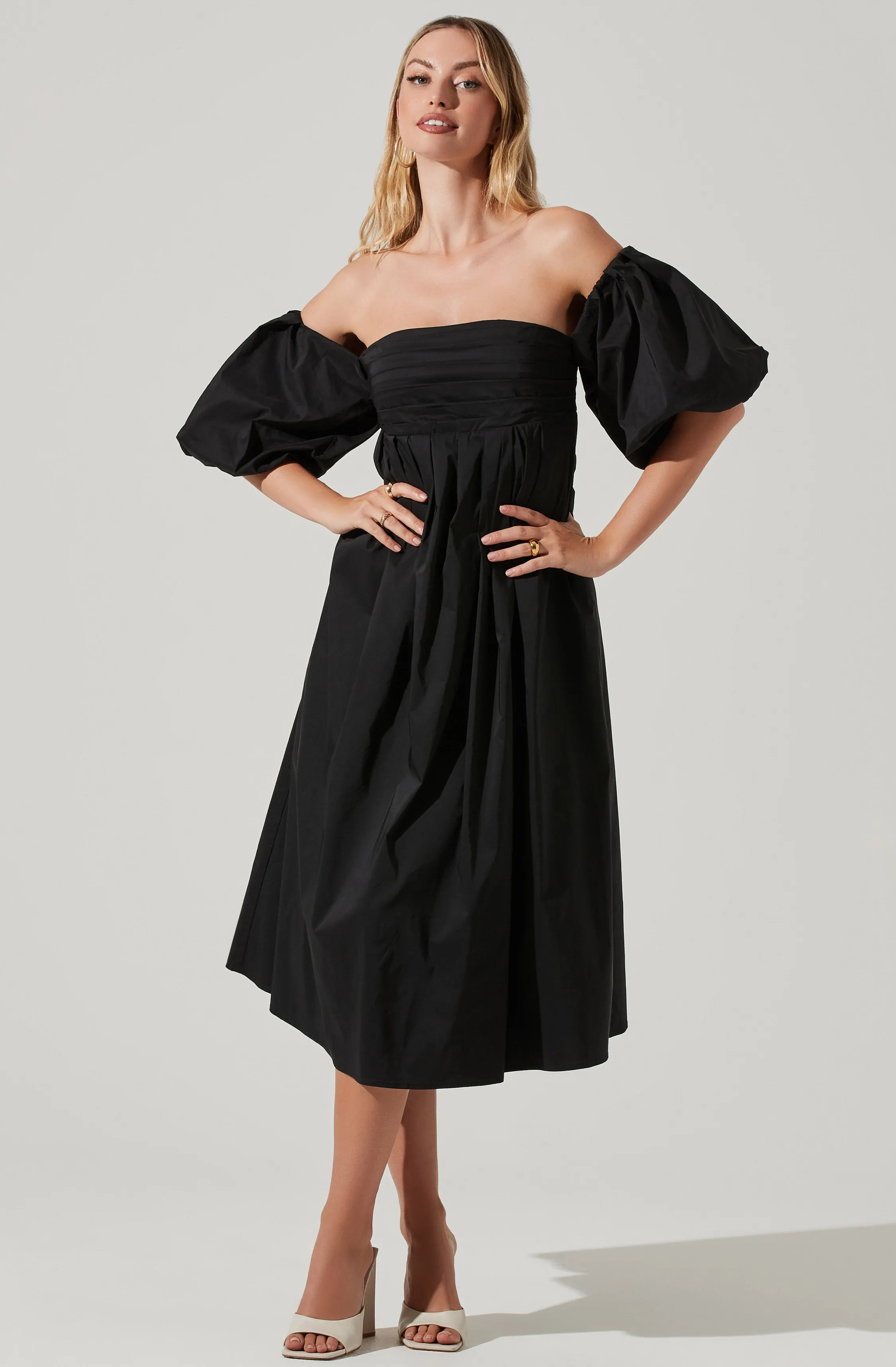 Carlin Off Shoulder Puff Sleeve Midi Dress