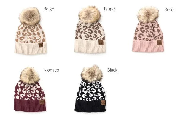 C.C Leopard Faux Fur Pom Beanie