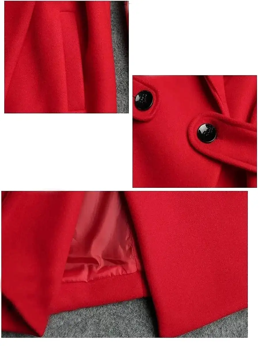 Chic Women's Long Coat with Eye-Catching Print and Convenient Pockets in Red, Camel, or Brown