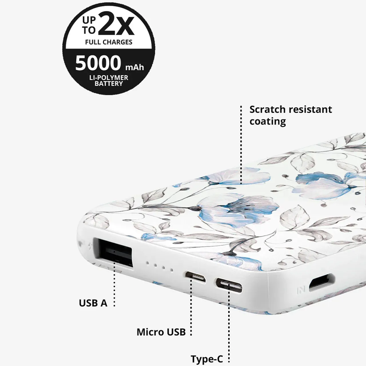 Ellie Rose Power Bank - Blue Floral