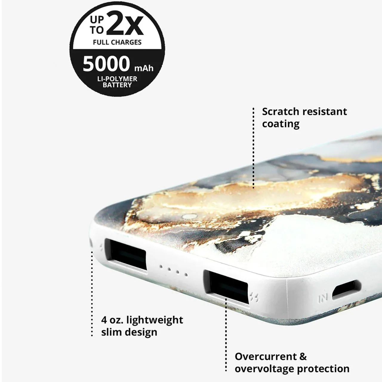 Ellie Rose Power Bank - Mercury Marble