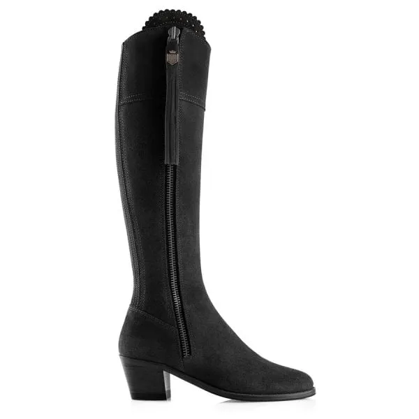 Fairfax & Favor Womens Heeled Regina Boot in Black Suede