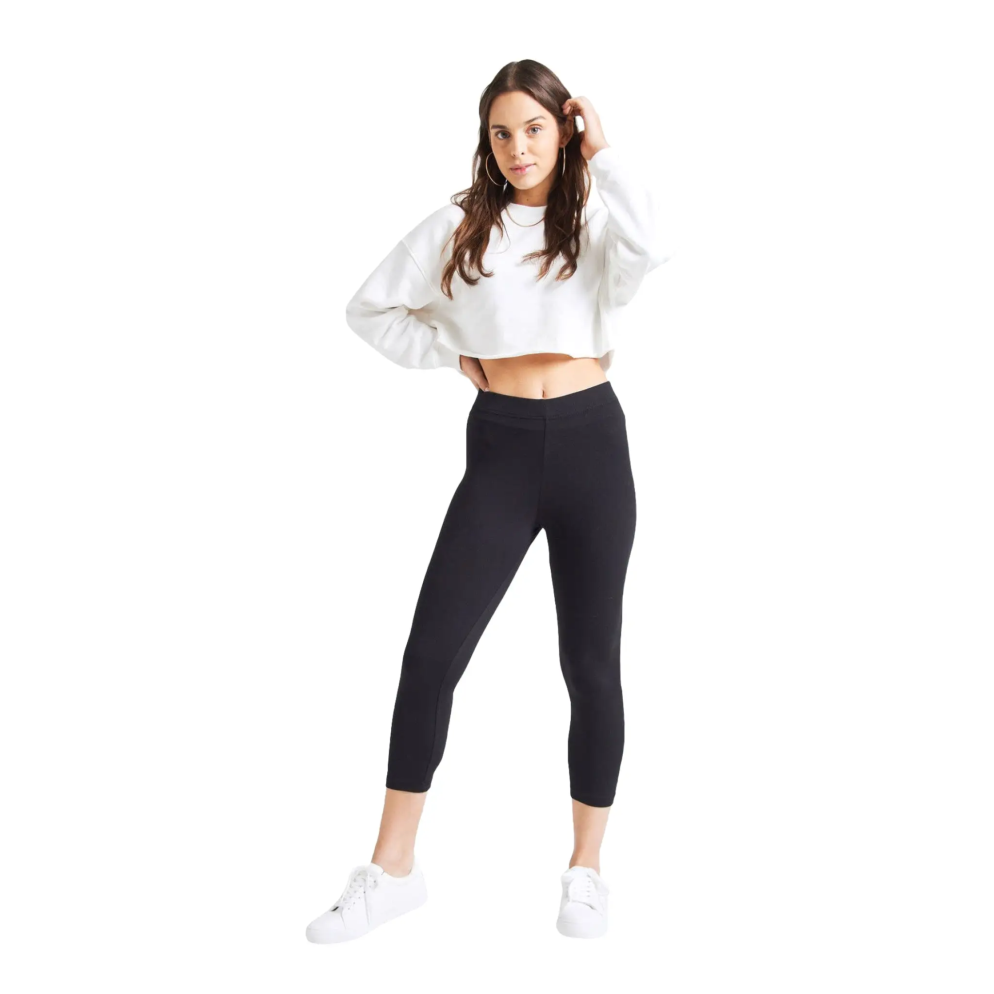 Fashion Tight Black Classic High Waisted Cropped Leggings