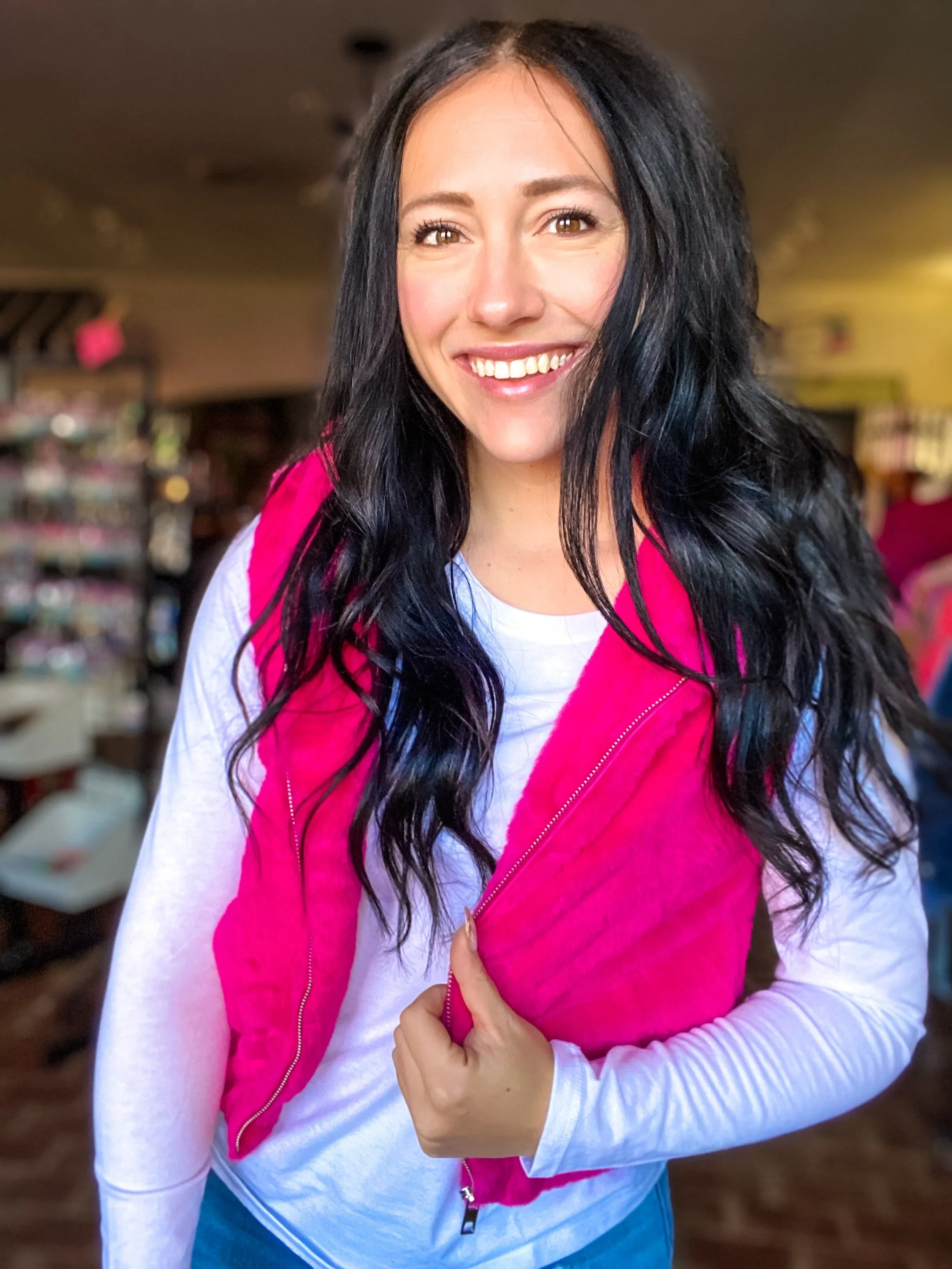 Faux Fur Cropped Vest- Pink