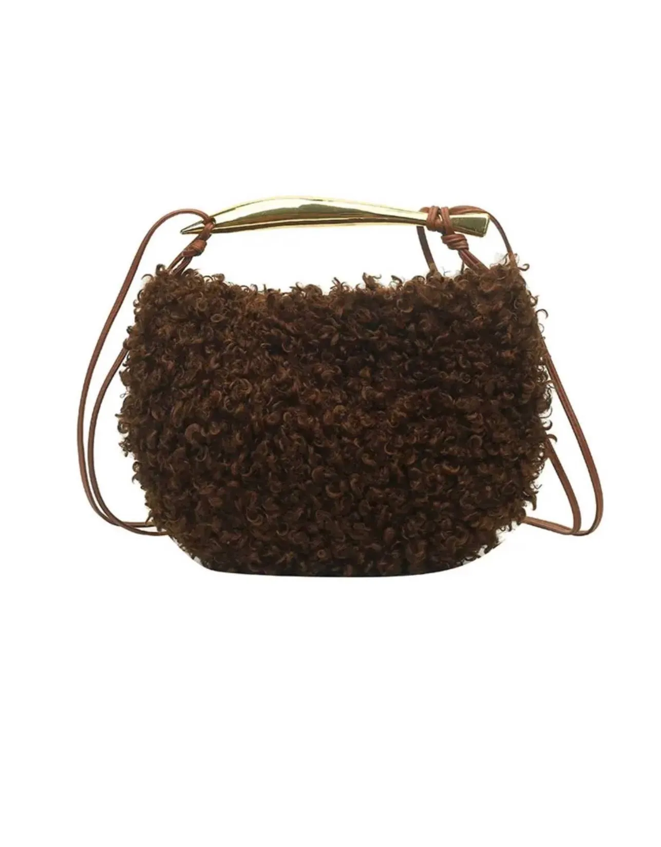 Faux Fur Metal Handle Handbag