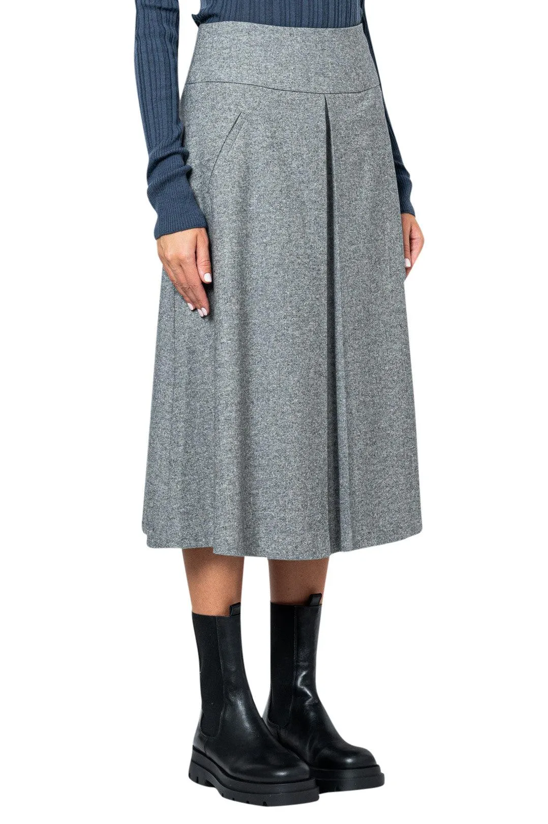 Flared wool and silk midi-skirt