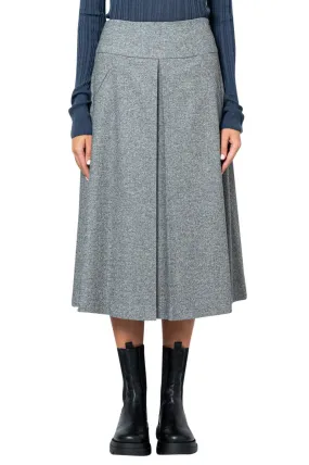 Flared wool and silk midi-skirt