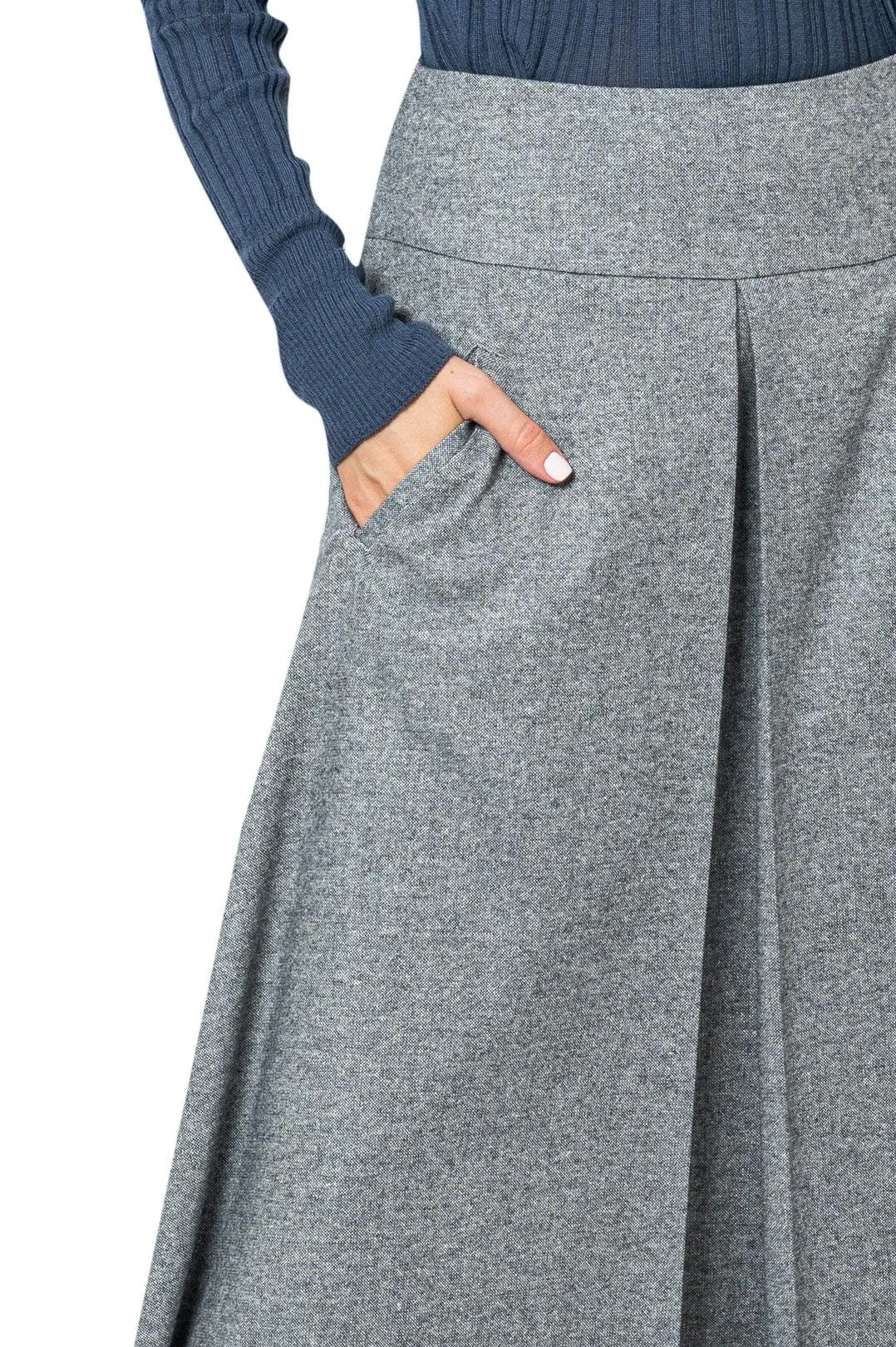 Flared wool and silk midi-skirt