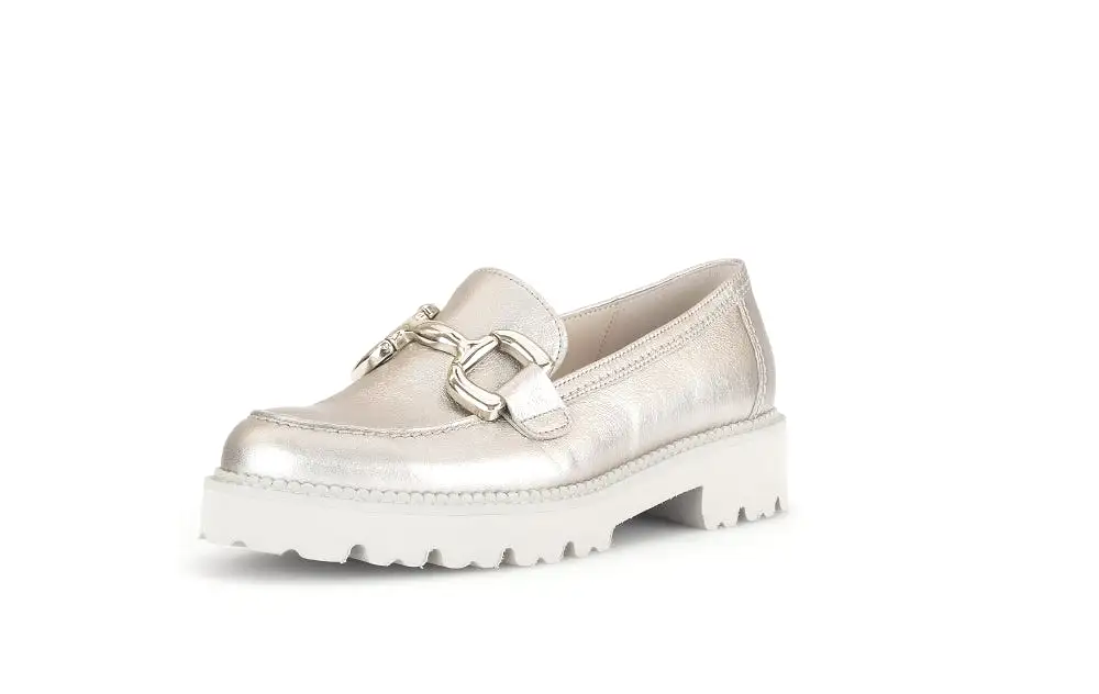 GABOR  Pale Gold Leather Chunky Loafer with gold buckle 24662