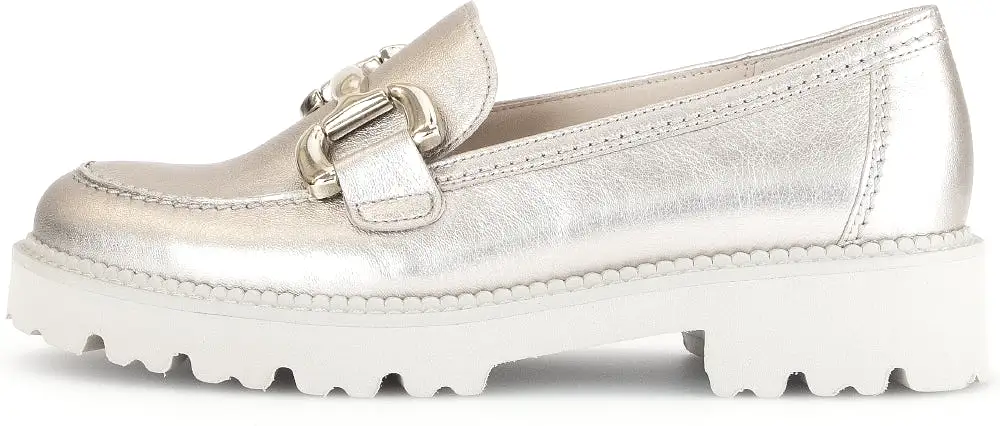 GABOR  Pale Gold Leather Chunky Loafer with gold buckle 24662