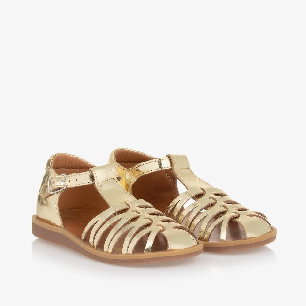 Girls Gold Leather Sandals