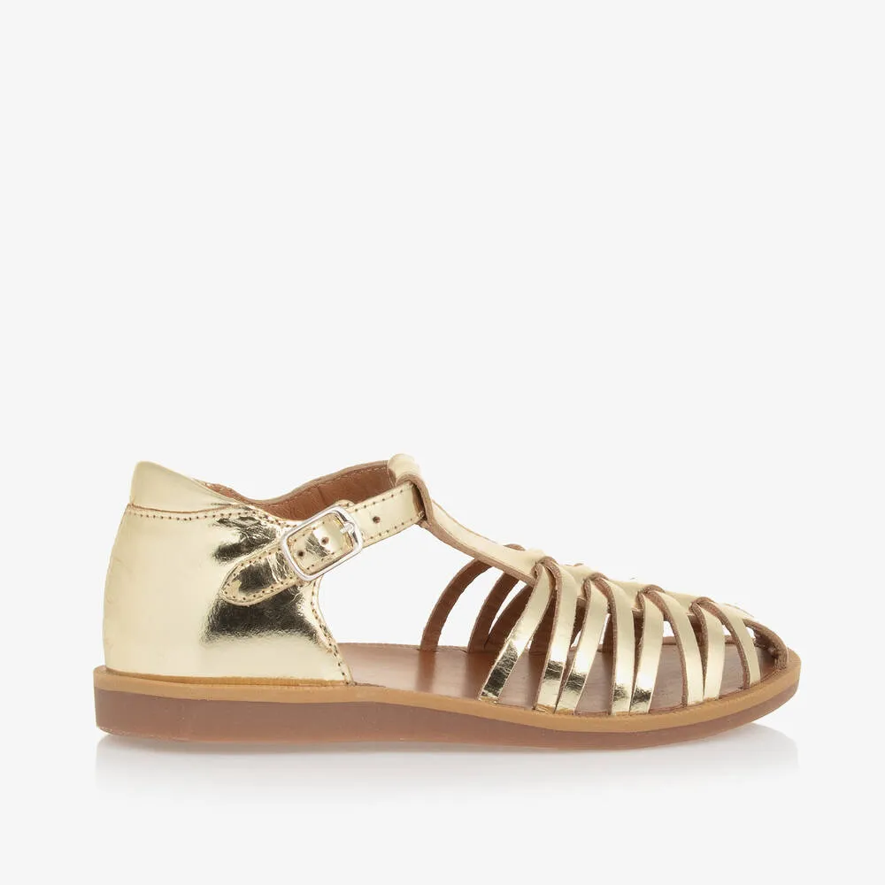 Girls Gold Leather Sandals