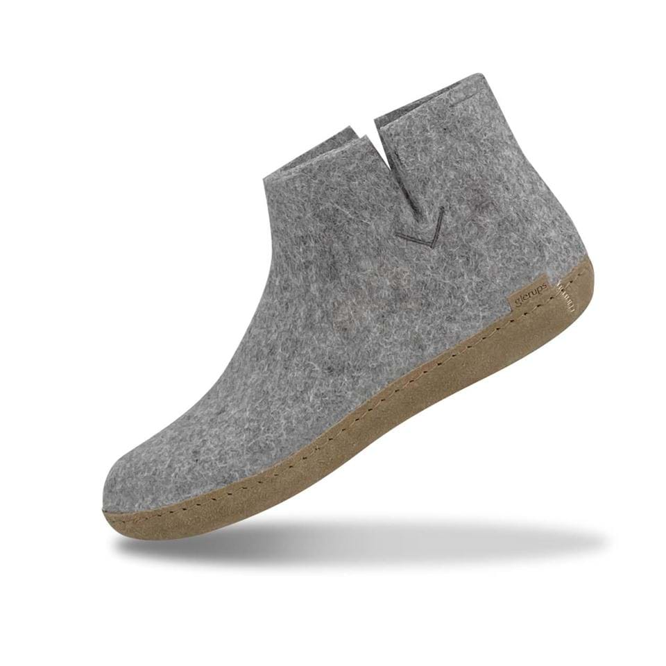 Glerups Slipper: Boot, Grey, Leather Sole G-01