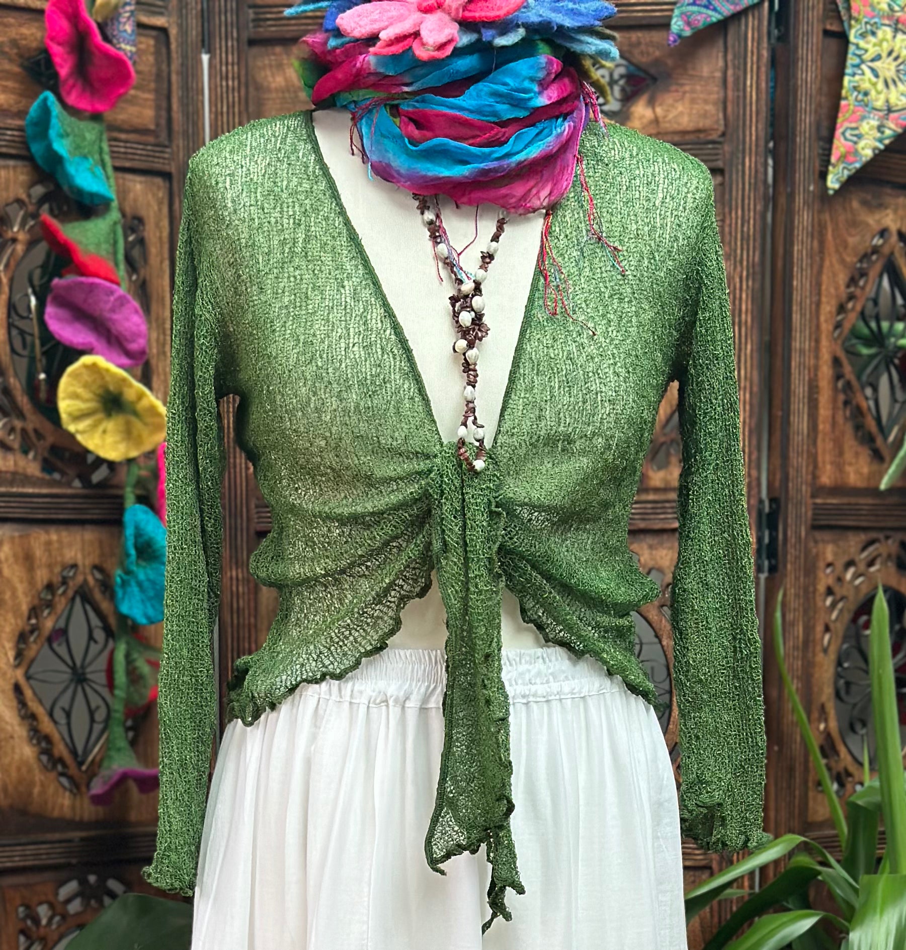 GREEN KNITTED  SHRUG / CARDIGAN