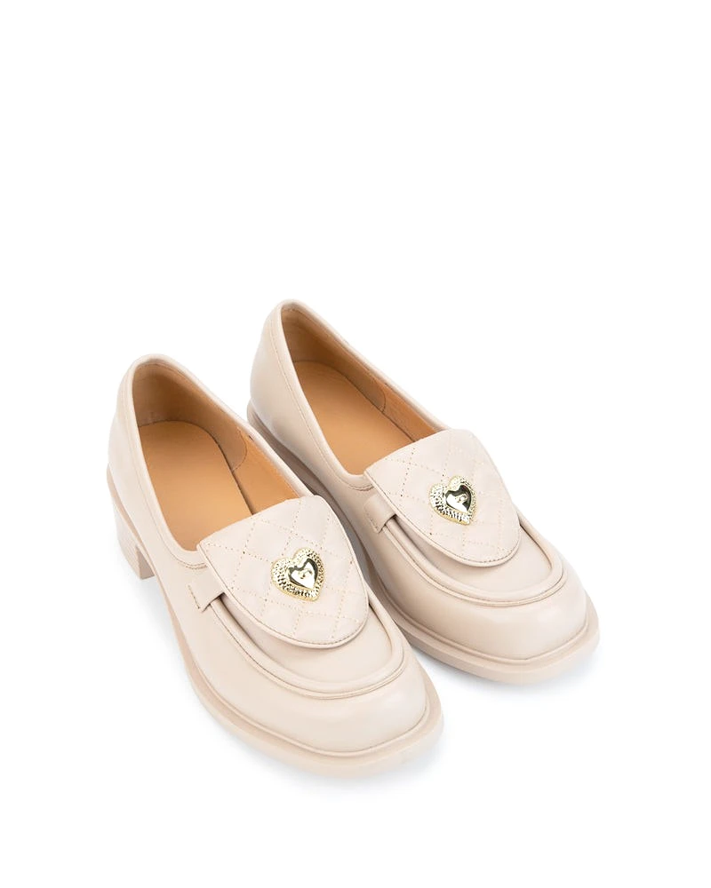 Heart Decoration Comfort Slip On Mid Heel Loafers