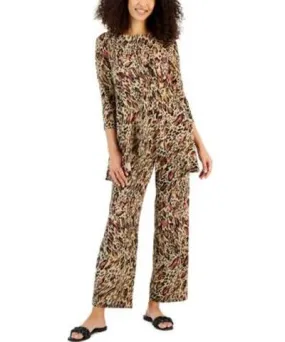 JM Collection Womens 3 4 Sleeve Printed Knit Top Wide Leg Pants Created For Macys