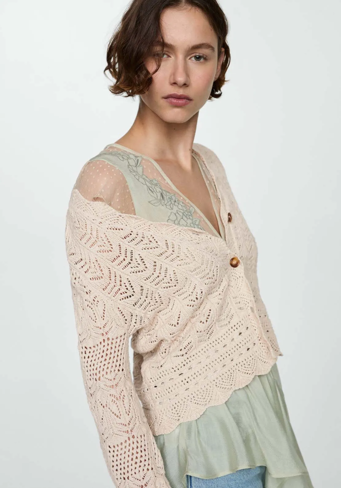 Knitted cardigan with drawstring