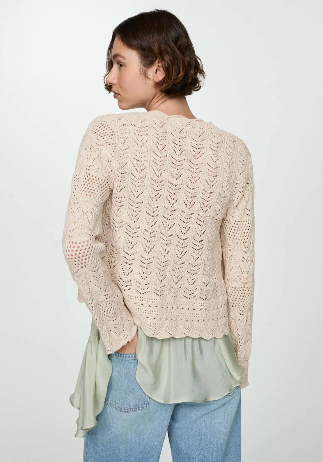 Knitted cardigan with drawstring