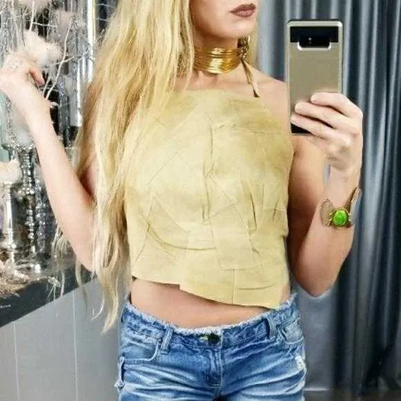 Leather Coachella Tan Crop Top