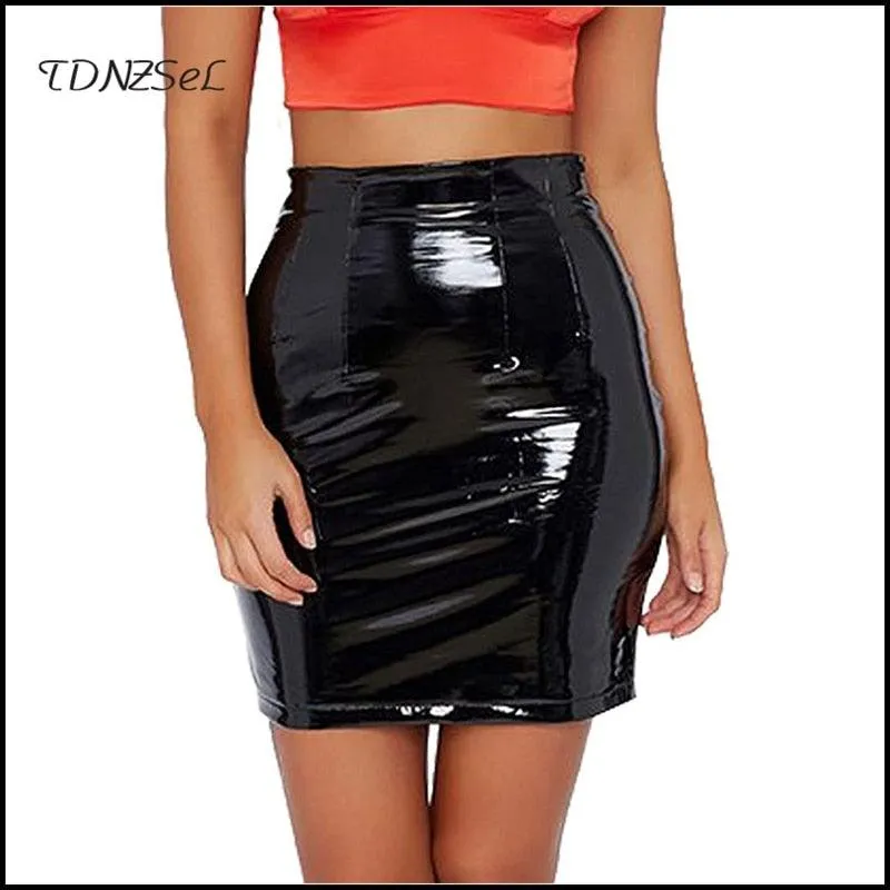 Leather Pleated Bodycon Folds Pencil Skirt