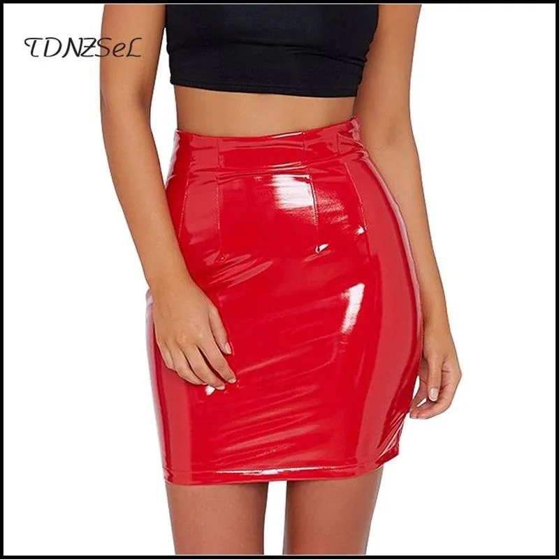 Leather Pleated Bodycon Folds Pencil Skirt