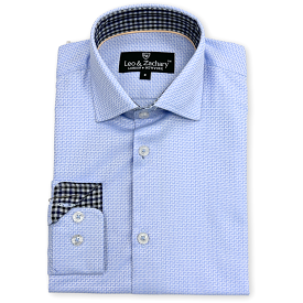 Leo & Zachary Boys Azul Chain Dobby Non-Iron Dress Shirt_ 5952