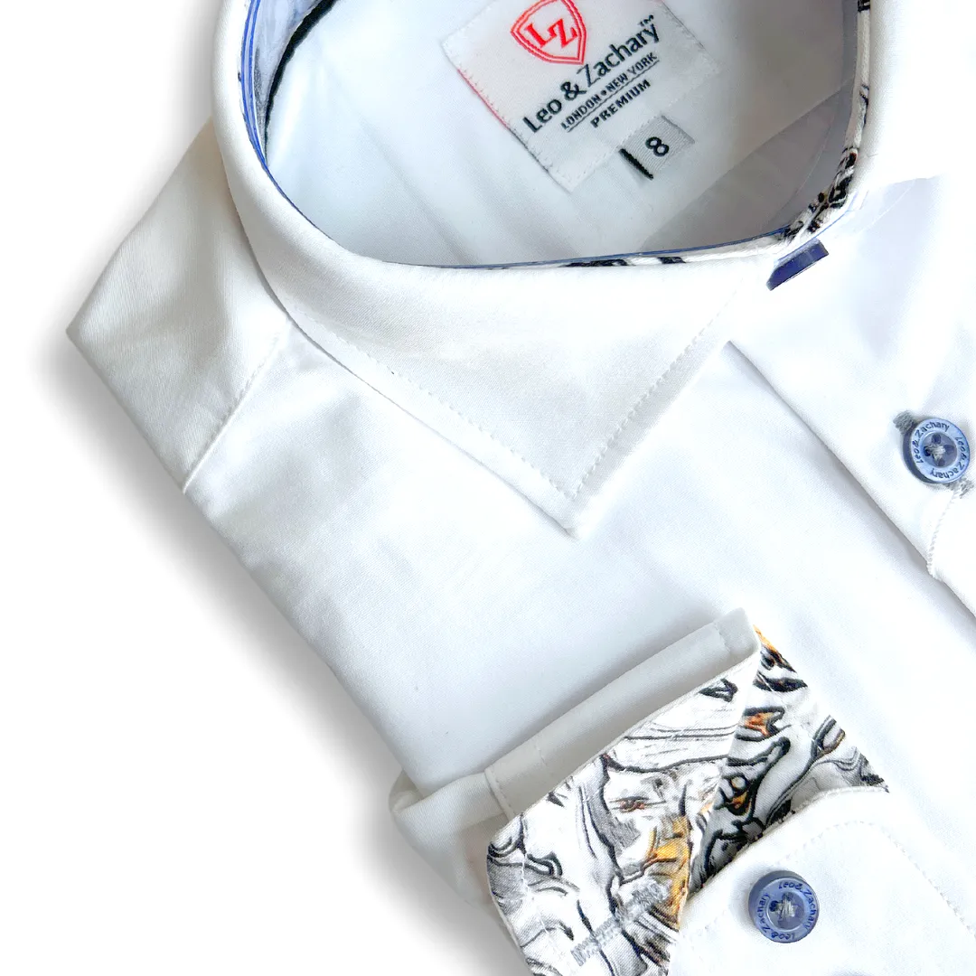 Leo & Zachary Boys White/Grey Stitch Non-Iron Dress Shirt_5520