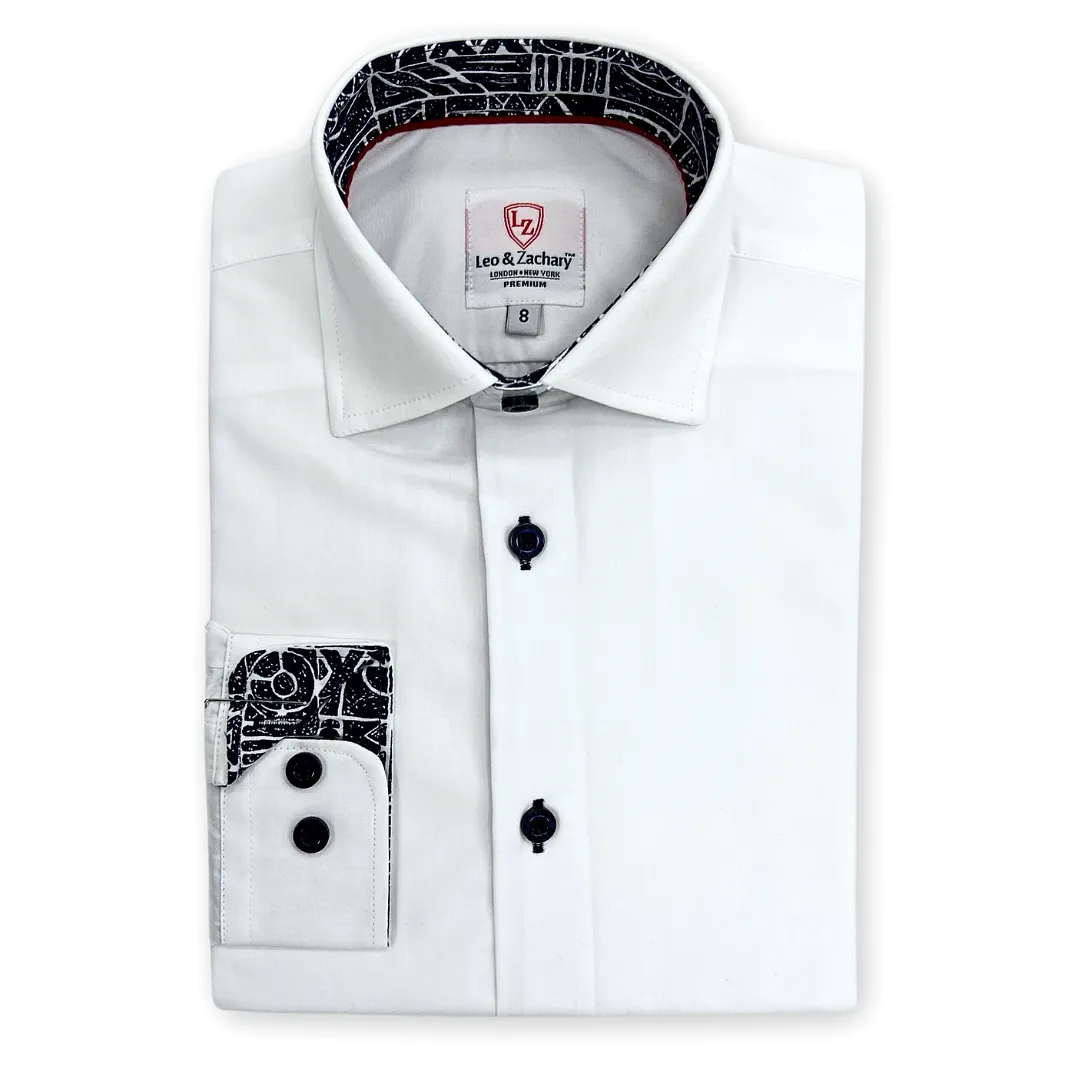 Leo & Zachary Boys White/Navy Non-Iron Dress Shirt_P5521