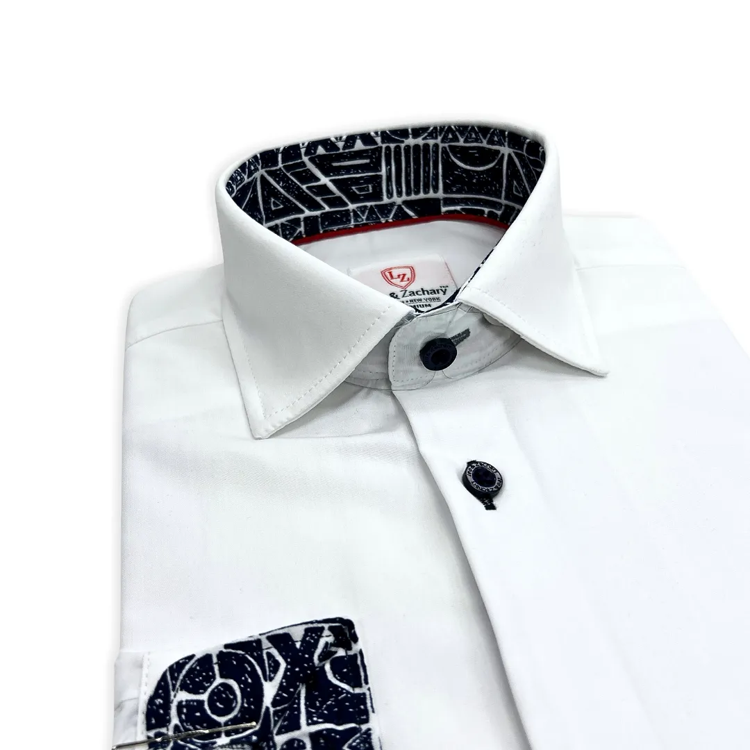 Leo & Zachary Boys White/Navy Non-Iron Dress Shirt_P5521