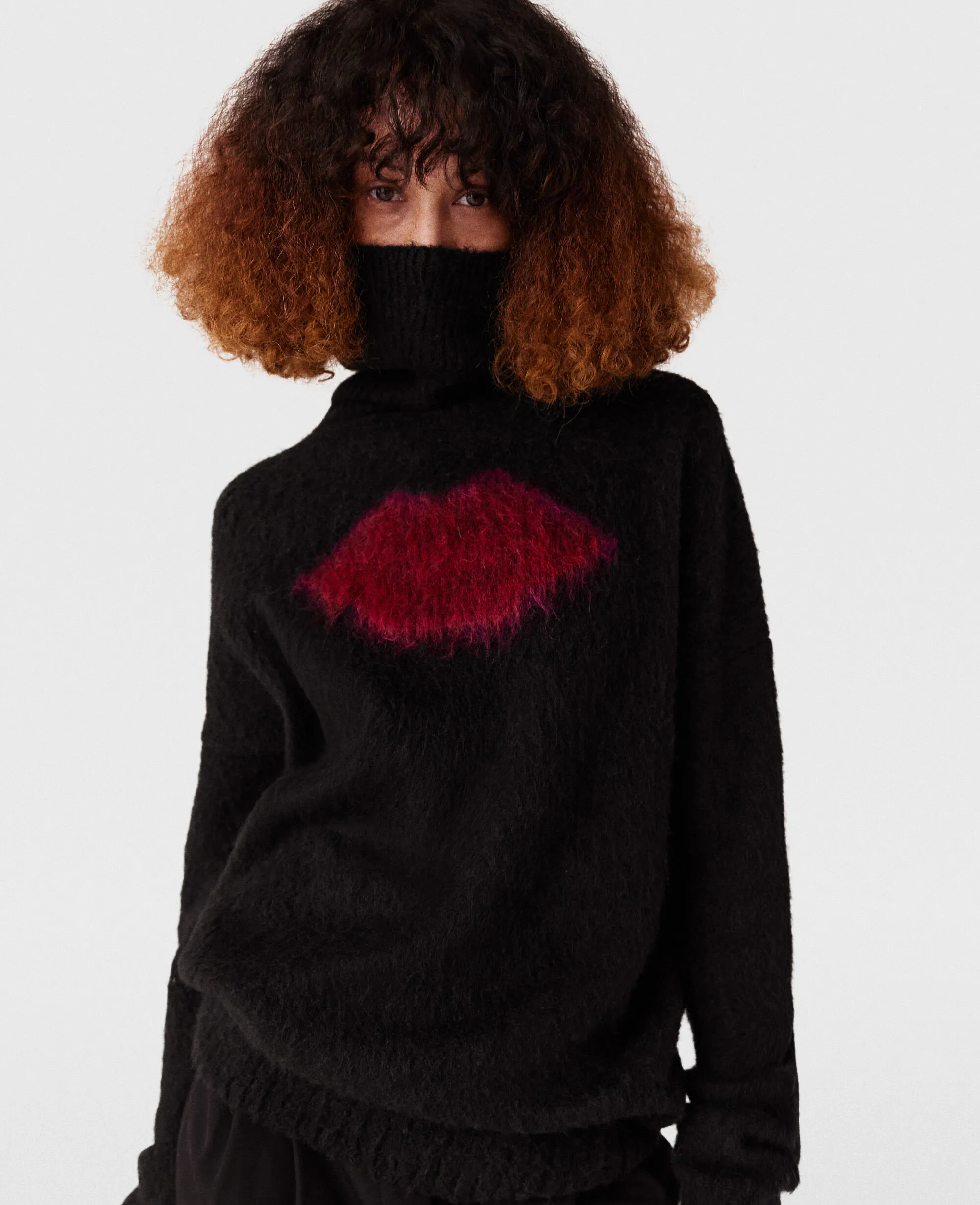 Lips Graphic Long-Sleeve Turtleneck Jumper