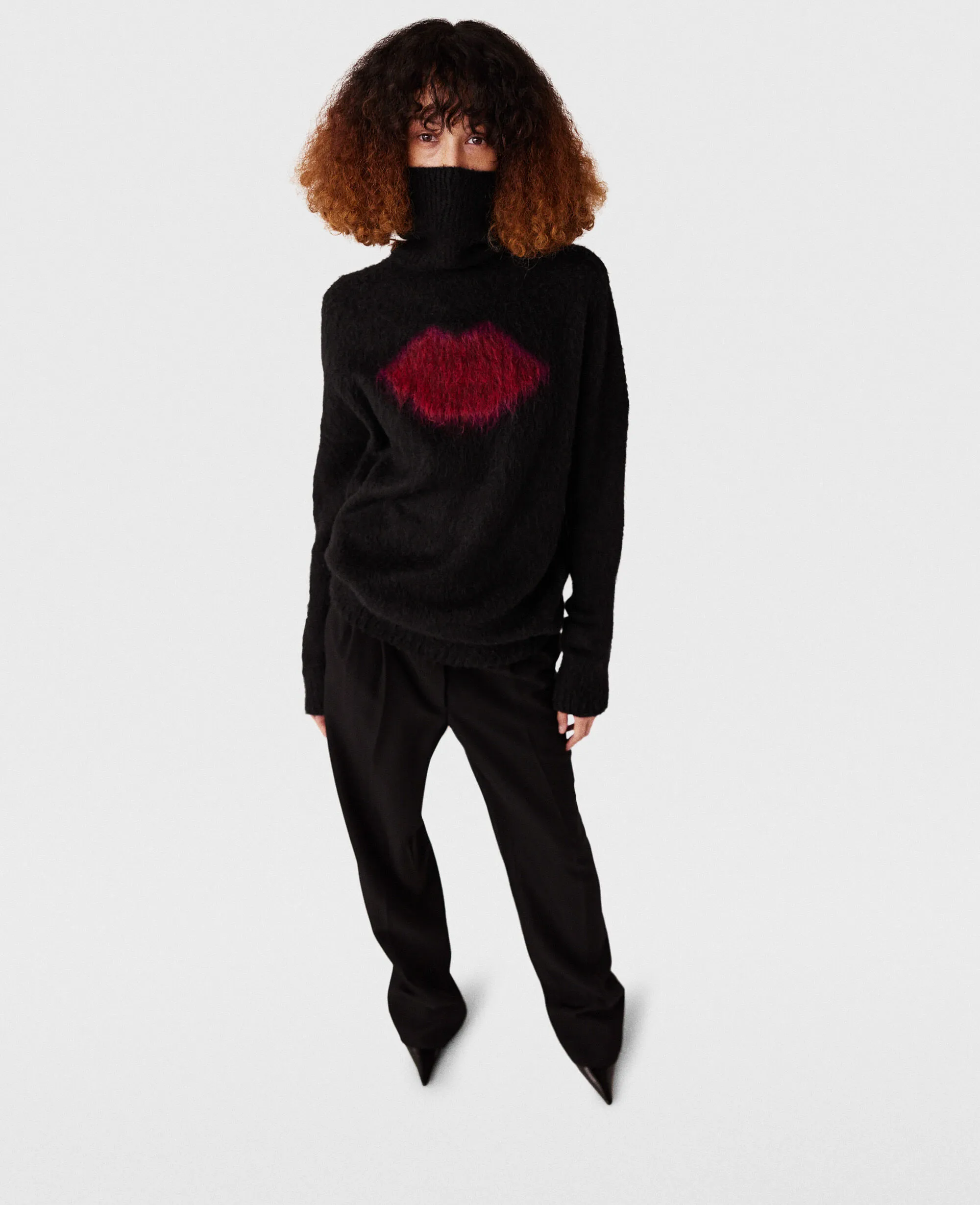 Lips Graphic Long-Sleeve Turtleneck Jumper