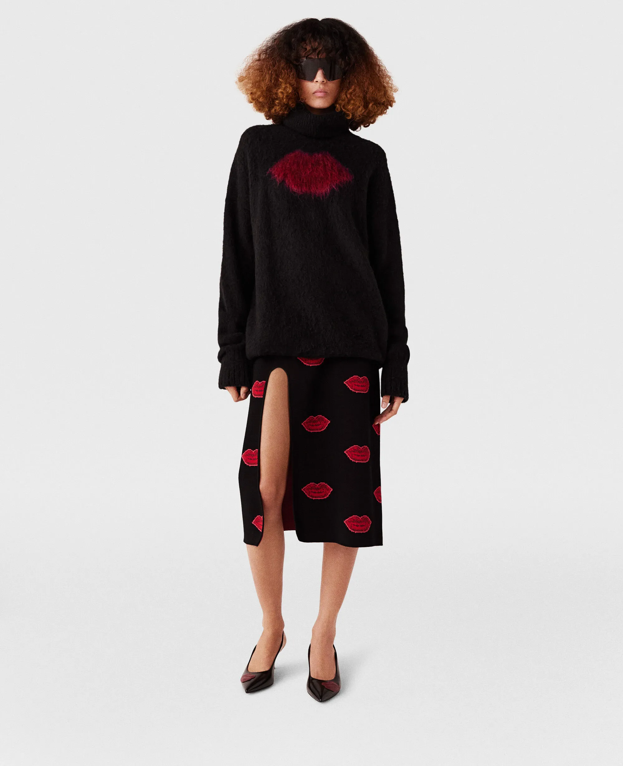 Lips Graphic Long-Sleeve Turtleneck Jumper