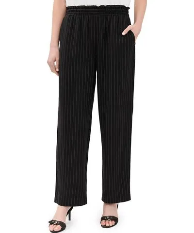 Lna Santo Pinstripe Elastic Waist Pants Black and White Pinstripe L